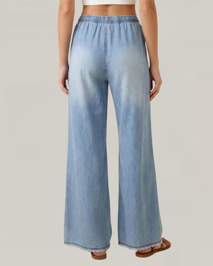 Wide Leg Elastic Tie Waist Denim Pants