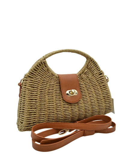Round Handle Twist Closure Straw Bag