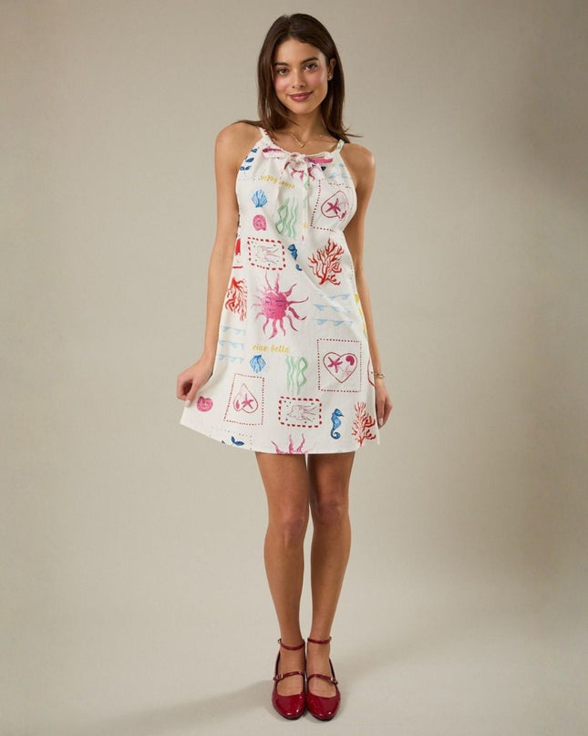 Ciao Bella Printed Tie Front Sleeveless Mini Dress