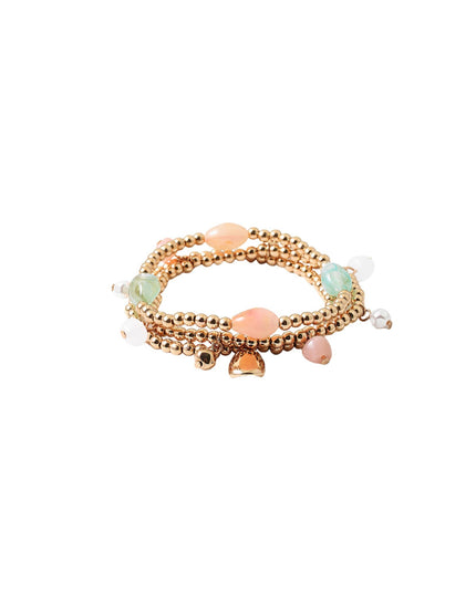 Natural Stone Charm Gold Ball Bead 3 Bracelet Set
