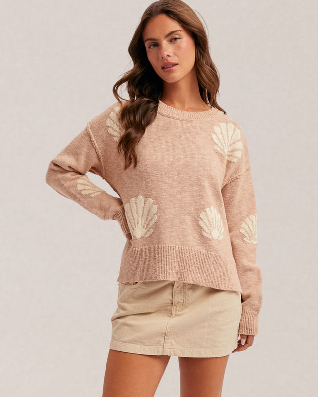 Seashell Motif Crew Neck Sweater