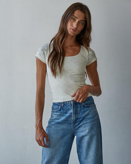 Fitted Eyelet Short Sleeve Tee