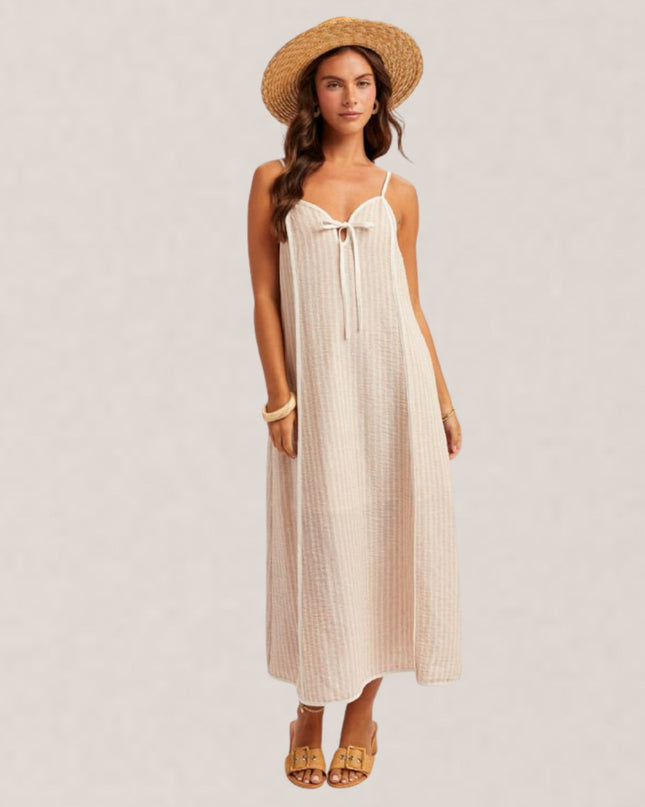 Sweetheart Neckline Contrast Piping Detail Sleeveless Midi Dress