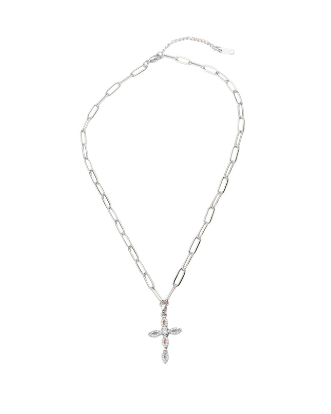 CZ Cross Pendant Paperclip Chain Necklace