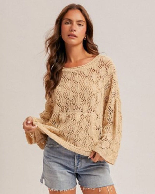 Textured Crochet Kangaroo Pocket Sweater