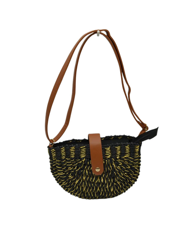 Metallic Detail Half Circle Straw Crossbody Handbag