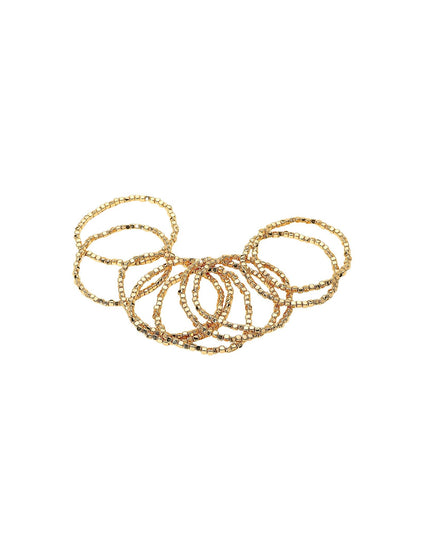 Metallic Square Cube Beaded Stretch Layered 9 Bracelet Set