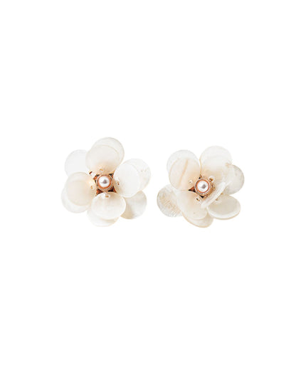 White Shell Pearl Shell Flower Stud Earrings