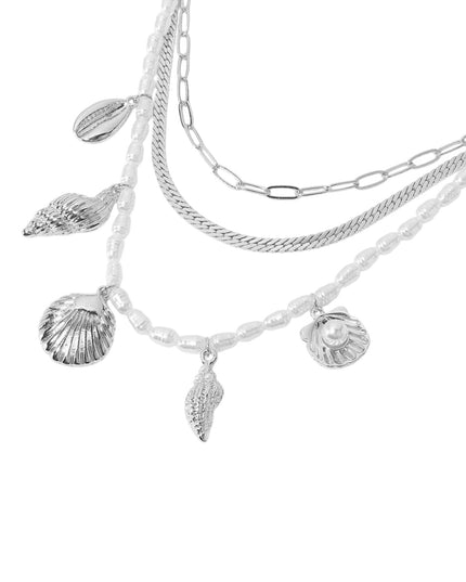 Seashell Herringbone Paperclip Chain Layered Necklace