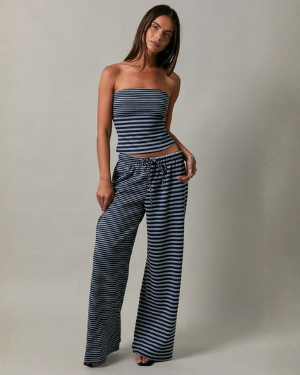 Stripe Difference Low Rise Elastic Waist Pants