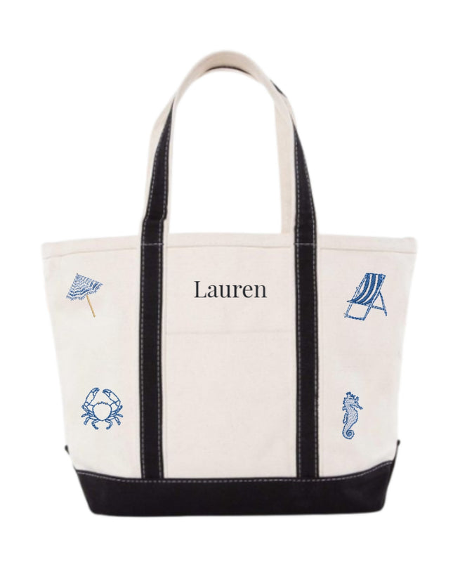 Nautical Medium Tote Name and 4 Icons Personalized Canvas Bag