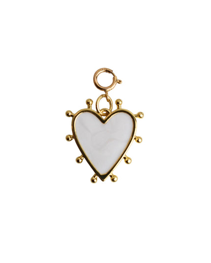 White Shell Spiked Heart Gold Metal Charm