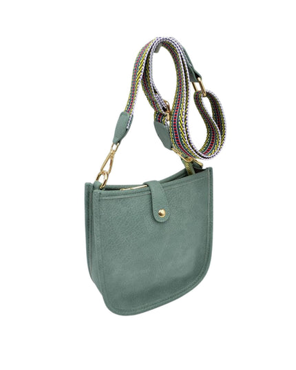 Stripe Strap Button Closure Messenger Bag