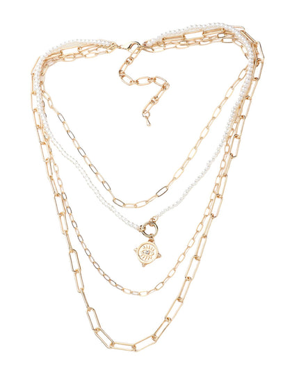 Evil Eye Pearl Multi Layered Chain Necklace