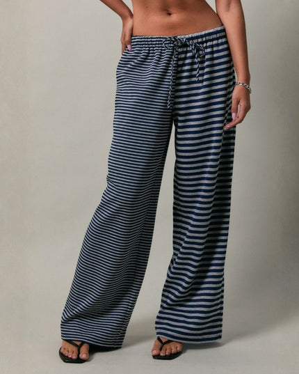 Stripe Difference Low Rise Elastic Waist Pants
