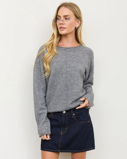 Center Seam Rolled Neck Knit Sweater