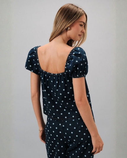 Polka Dot Puff Sleeve Square Neck Top