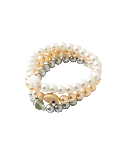 Fish Sea Shell Beaded Pearl 3 Bracelets Set