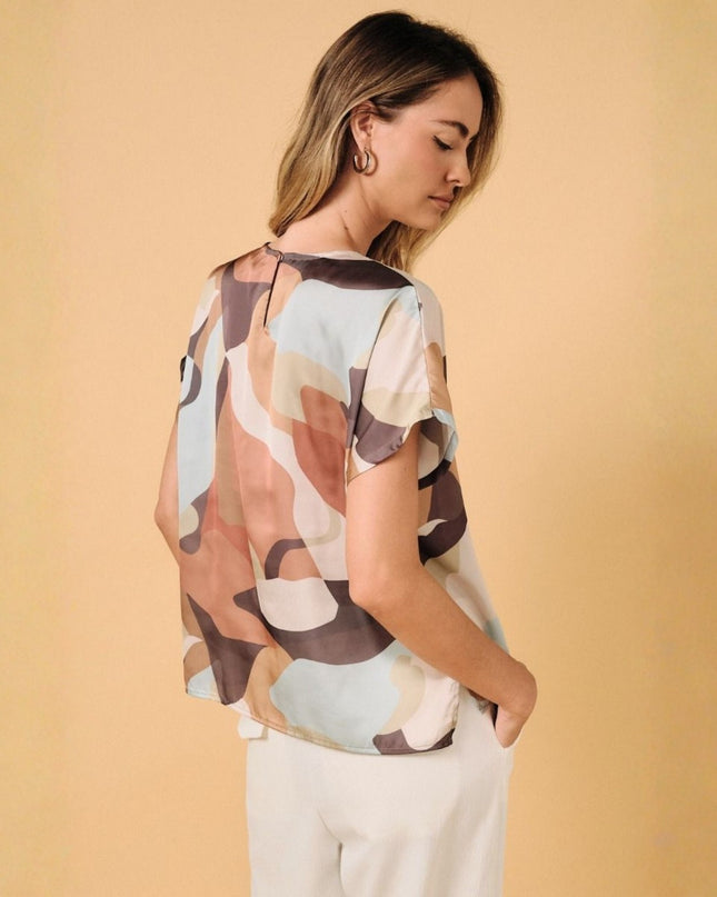 Abstract Print Round Neck Short Sleeve Top