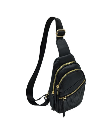 3 Zipper Vegan Leather Sling Bag