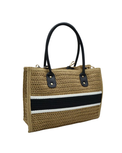 Middle Crochet Stripe Straw Shoulder Bag