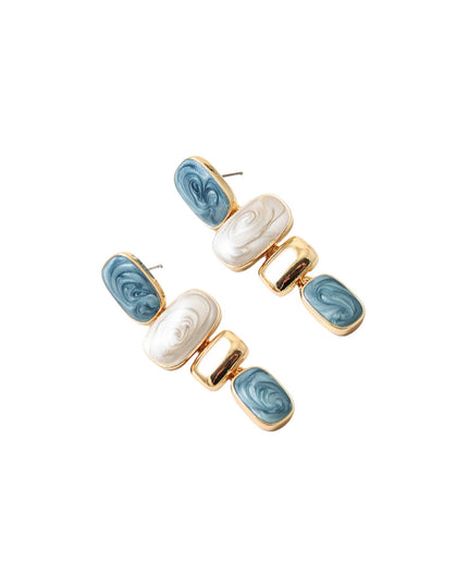 Swirl Epoxy Enamel Metal Bezel Rectangle Link Droplet Earrings