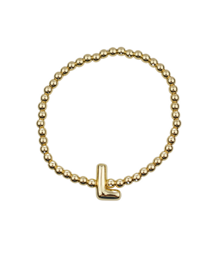 Bubble Initial Ball Gold Stretch Bracelet