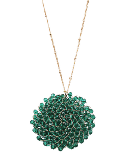 Crystal Circle Threaded Pendant Long Necklace