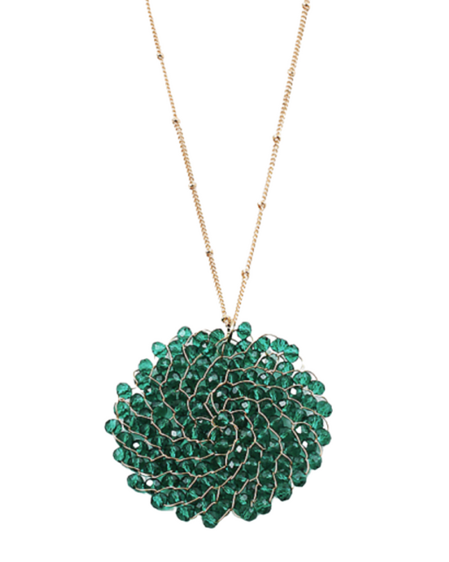 Crystal Circle Threaded Pendant Long Necklace