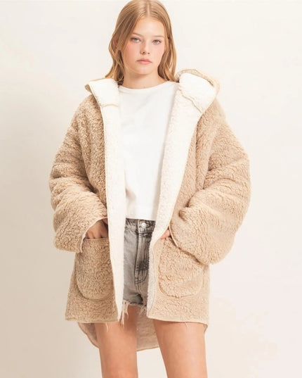 Hooded Open Sherpa Jacket