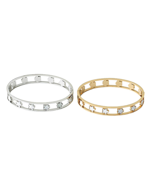 Spaced Cut Out Mother Of Pearl Starfish Double Bar Hinge Bangle