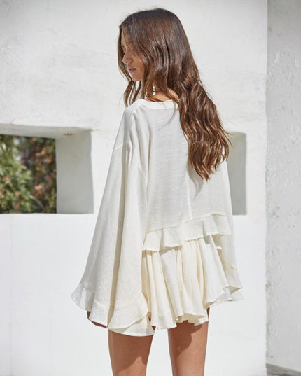 Hardey Slit Back Wide Long Sleeve Ruffle Top
