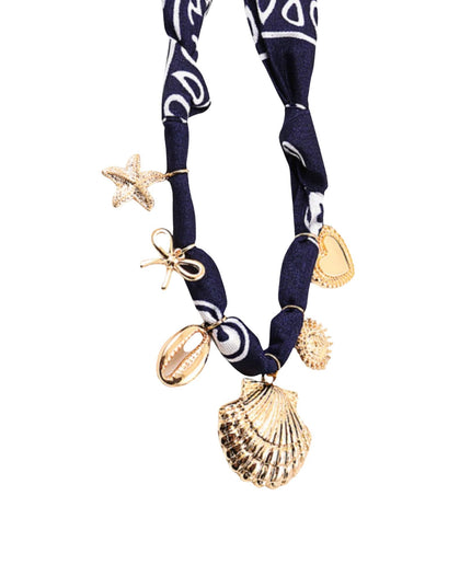 Navy Blue Scarf Shell Sea Life Charm Necklace