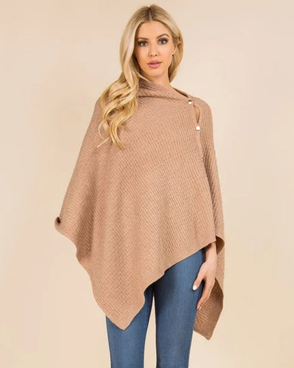 Convertible Button Up Waffle Knit Shawl Cape Poncho