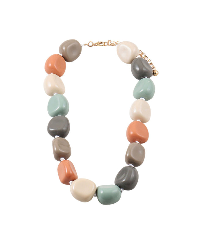 Chunky Resin Bead Cord Knotted Gold Clasp Necklace