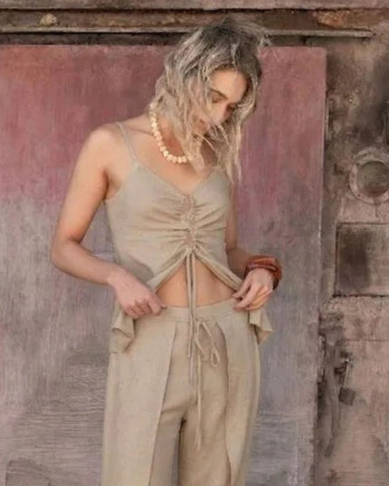 Open Tie Front Spaghetti Strap Top