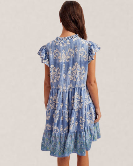 Floral Printed Ruffle Cap Sleeve Mini Dress
