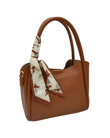 Scarf Detail Pebbled Vegan Leather Satchel Handbag