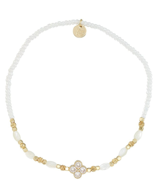 Crystal Clover White Seed Beaded Anklet