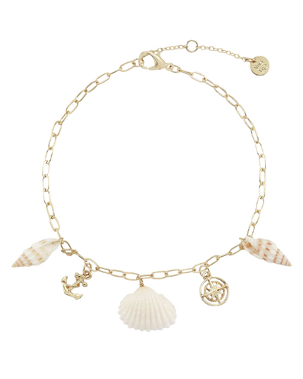 Anchor, Compass, Shell Charm Anklet
