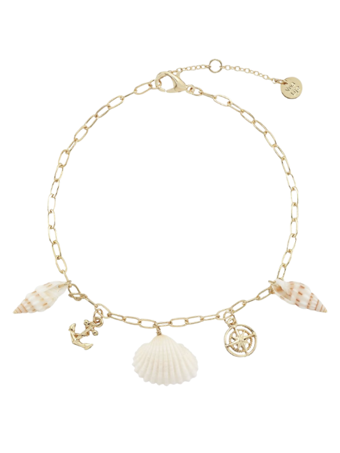 Anchor, Compass, Shell Charm Anklet