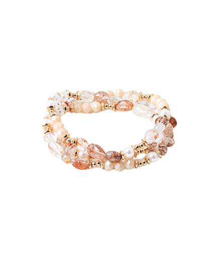 Asymmetrical Natural Stone Pearl Gold Metal Beaded 2 Bracelet Set