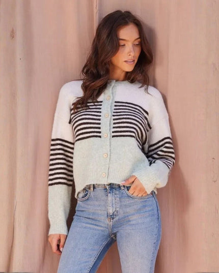 Striped Button Down Sweater Cardigan