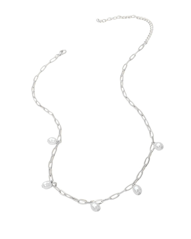 Minimal Pearl Bead Charm Station Paperclip Chain Necklace