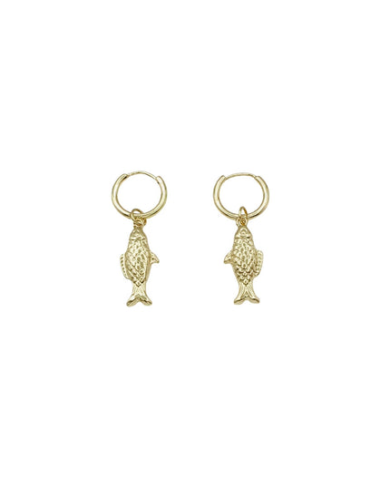 Metal Fish Charm Small Hoop Earrings