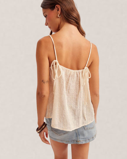 Braided Shoulder Smocked V Neckline Sleeveless Top