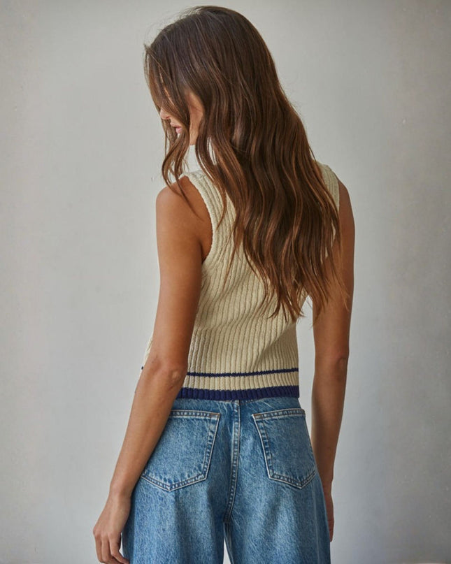 Liam Ribbed Knit Contrast Detail Sleeveless Top