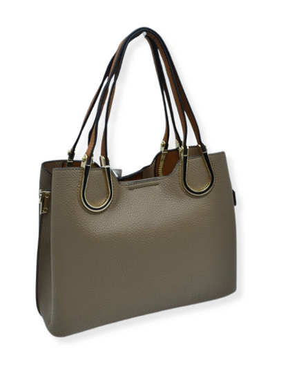 Structured Black & Gold Detailed Handle Handbag