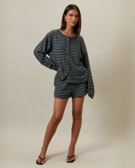 Mid Rise Striped Elastic Waist Shorts