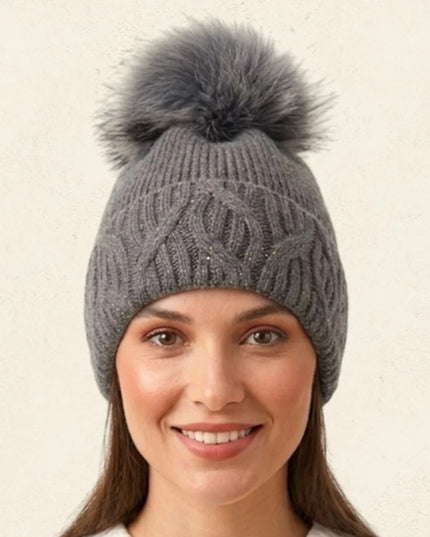 Oversized Pom Pom Cable Knit Winter Beanie Hat